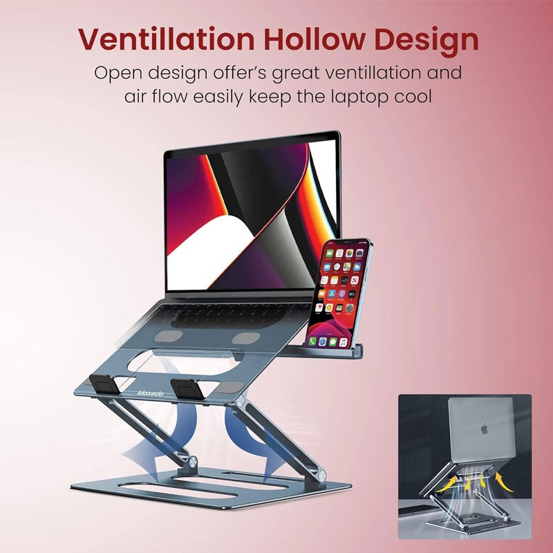 A Laptop is Placed On Moxedo Foldable Laptop Stand with Phone Holder