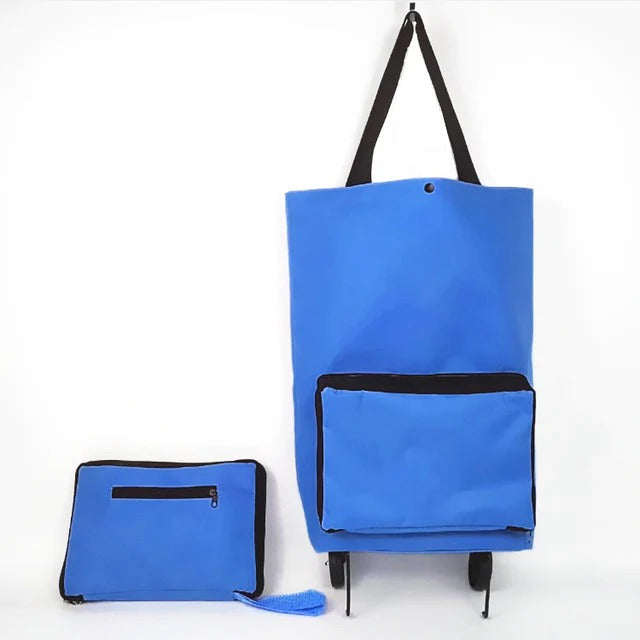 Foldable Shopping Cart Trolley Bag with Wheels in blue color