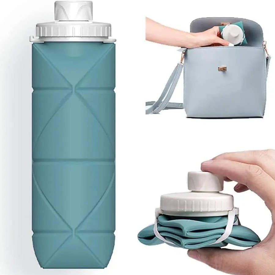 A Person is Holding Foldable Silicone Travel Water Bottle.