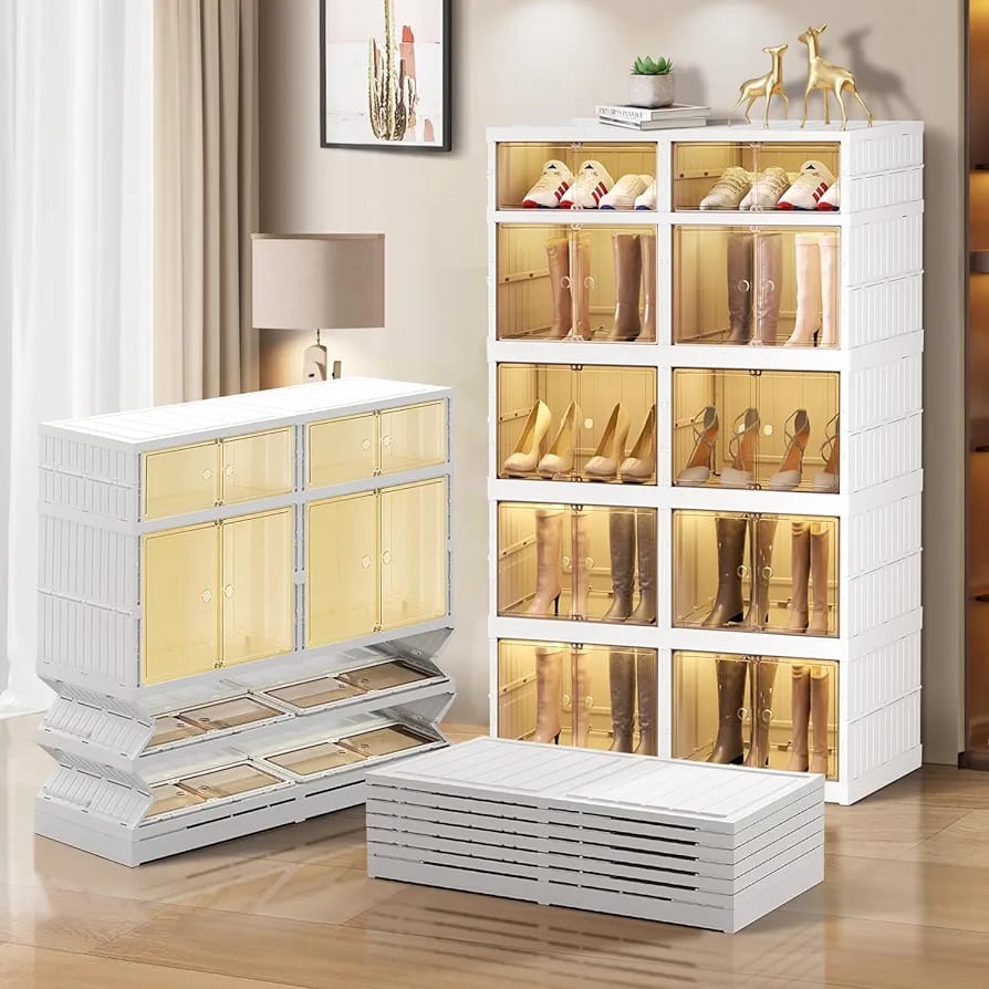 Foldable Storage Cabinet With Doors Where Shoes and Sandals are Stored.
