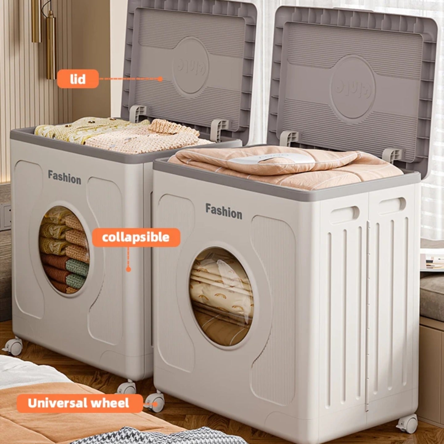 Foldable Storage Organizer Box Organized with Cloths.