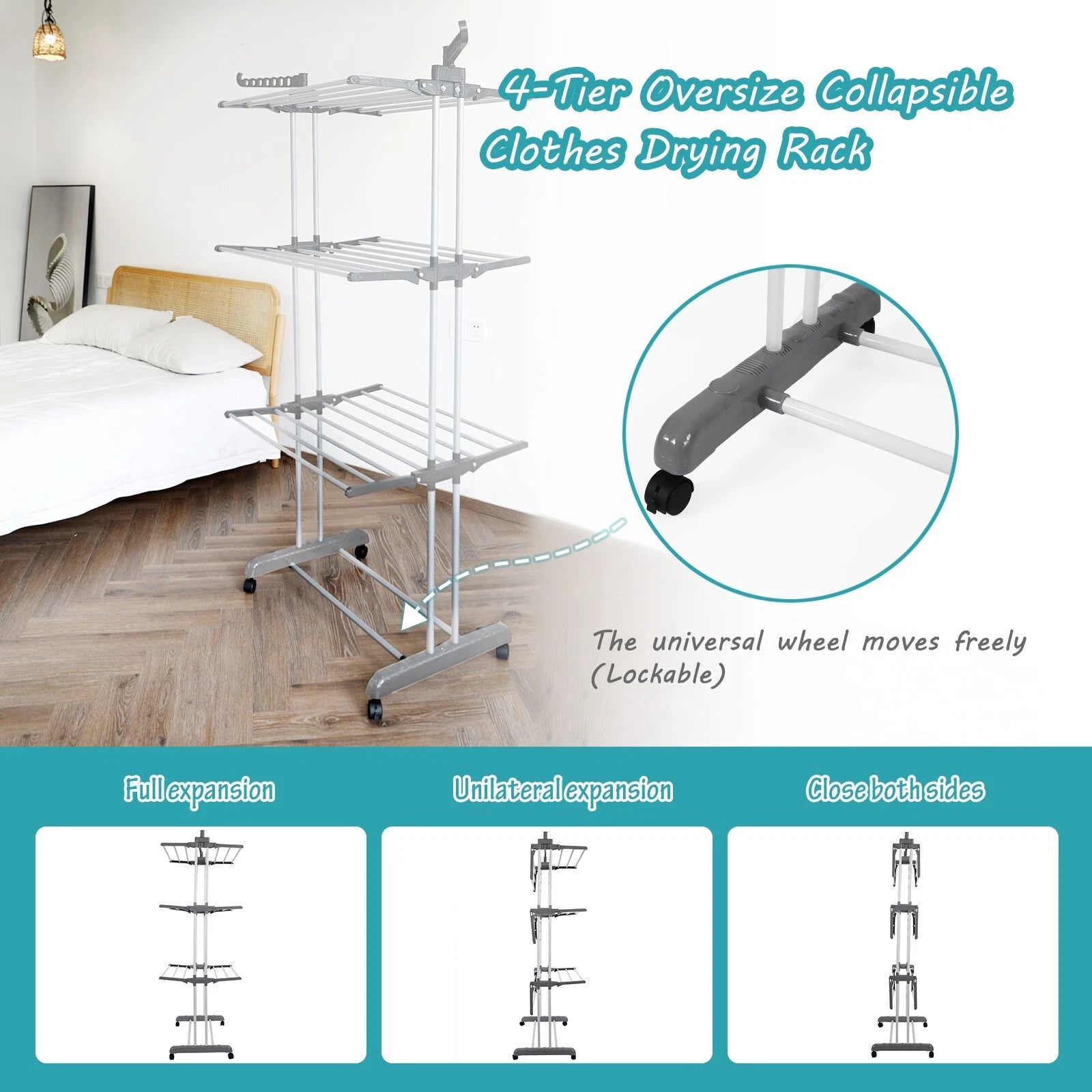 Folding 3 Layer Cloth Drying Rack Stand Showing its Expansion.