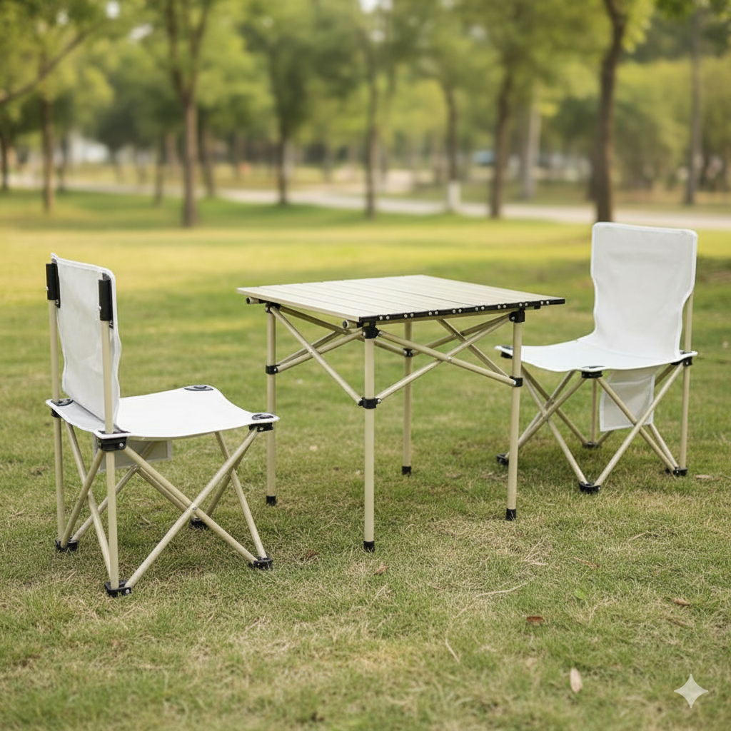 Folding Camping Set is Installed in a Picnic Area.