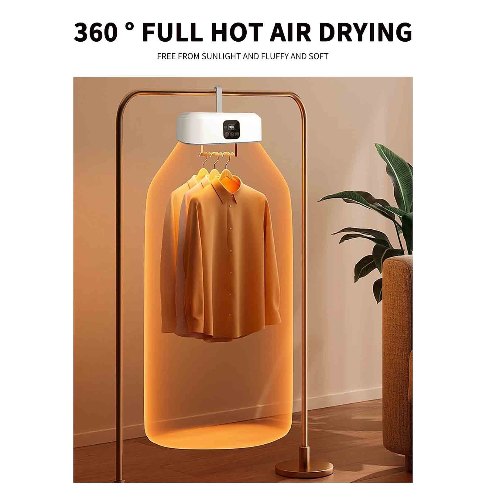 Folding Electric Cloth Dryer With Cloths Are Hanged On The Cloth Rack.