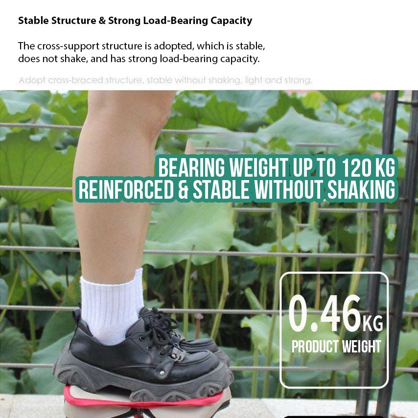 A Person is Standing On the Standing on the Folding Small Stool.