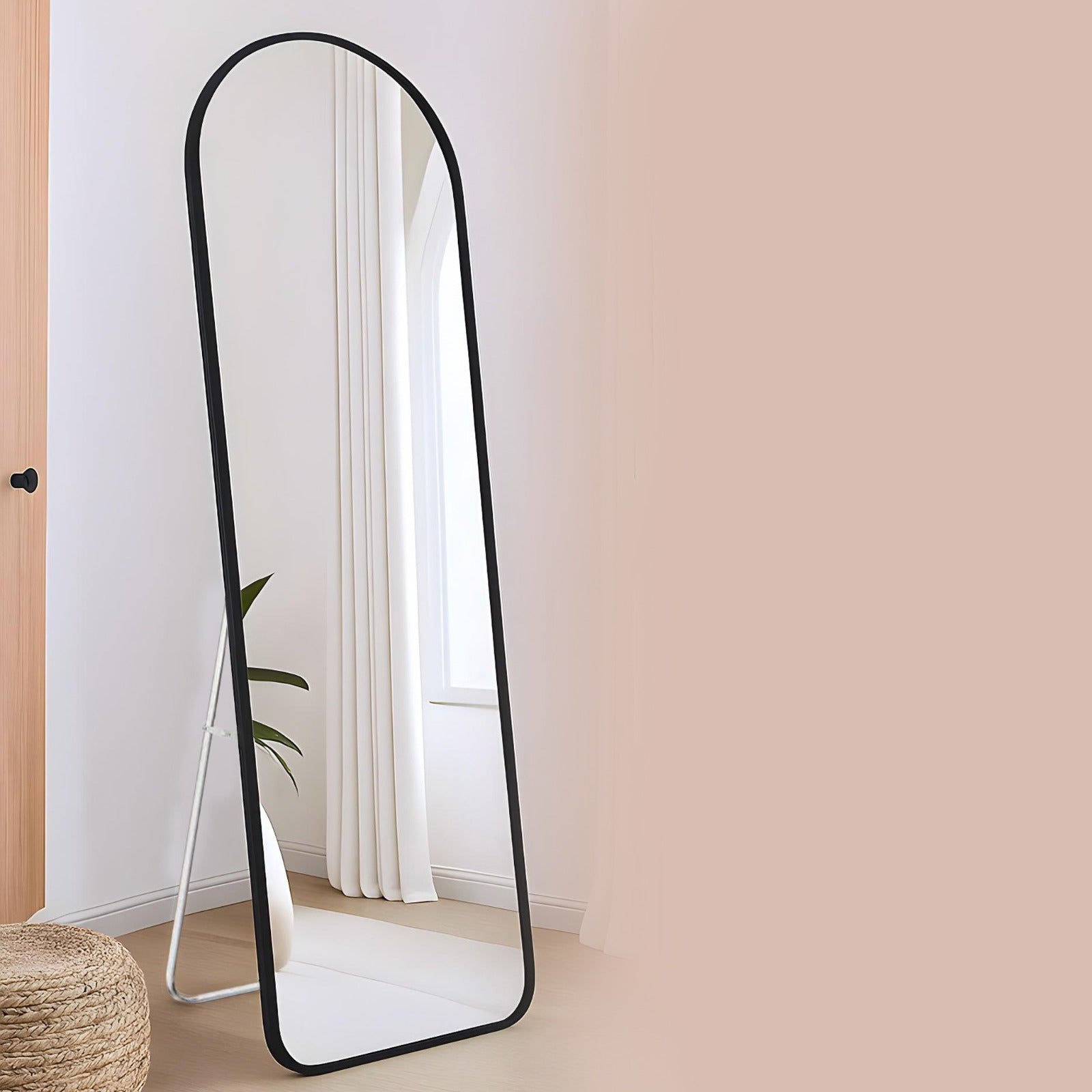 Full-Length Arched Standing Floor Mirror with Stand.