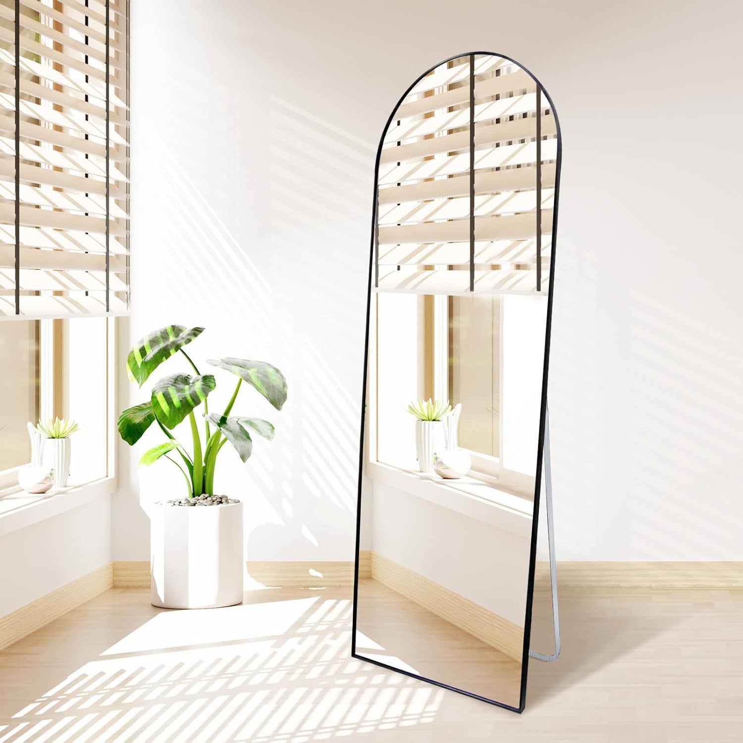 Full-Length Arched Standing Floor Mirror with Stand