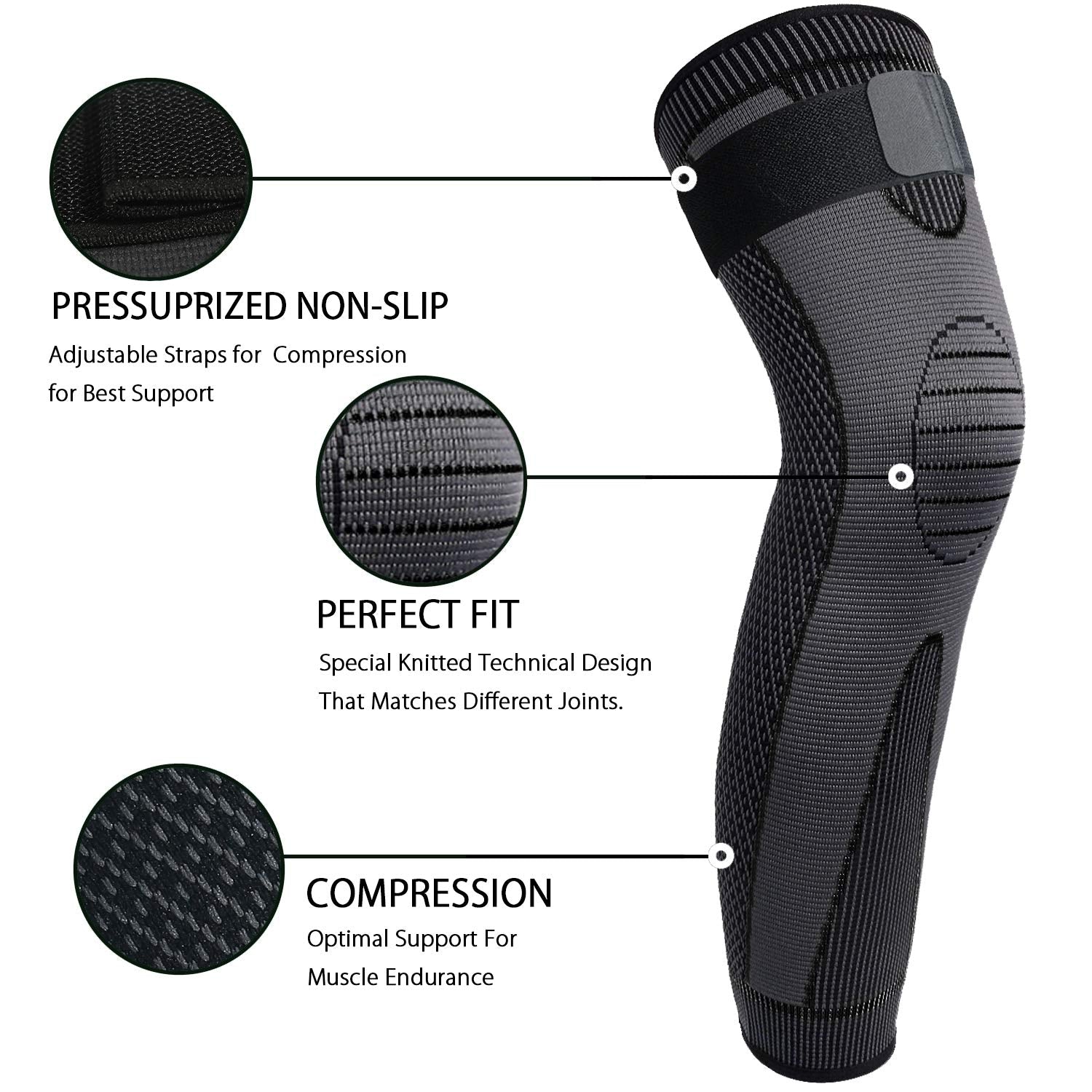 Parts Description Of Full Leg Compression Knee Support Sleeves.