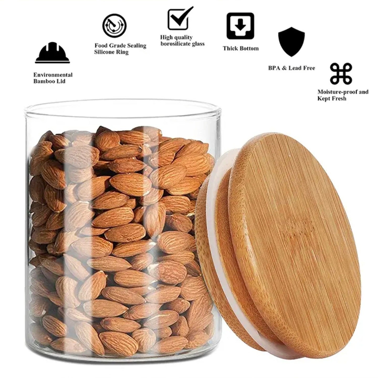 A Glass Storage Jar is Filled with Nuts.