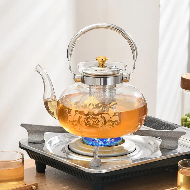 A Glass Tea & Coffee Pot is Placed on a Flame.