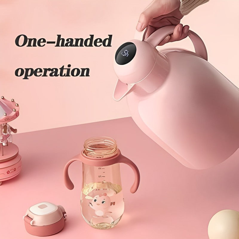 Someone effortlessly using the LED Temperature Display Vacuum Insulated Flask with one hand