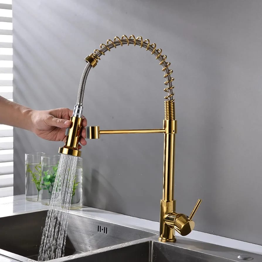 Golden 360° Rotation Hot and Cold Kitchen Sink Mixer Tap.