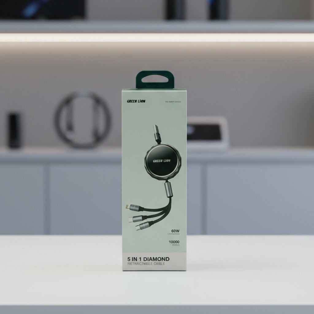 Pack Of Green Lion 5 in 1 Diamond Retractable Cable.