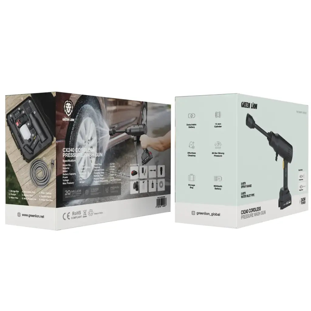 Package Of Green Lion CX240 Cordless Pressure Wash Gun.