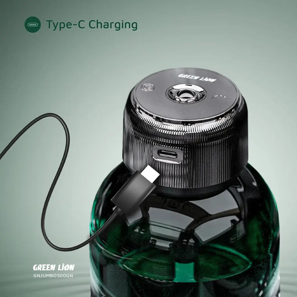 Green Lion Jumbo Fragrance Diffuser bottle with charging cable on a green background
