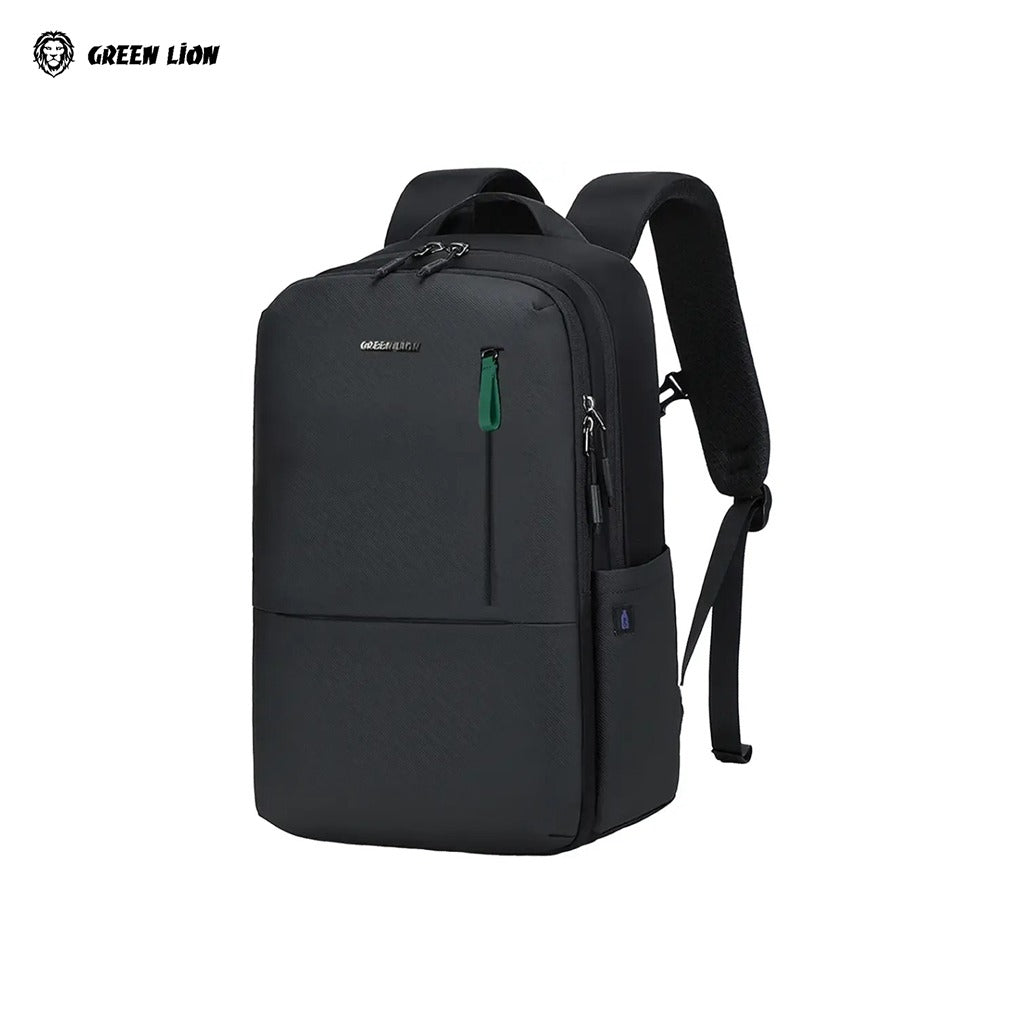 Black Green Lion Smithfield Laptop Backpack on a white background