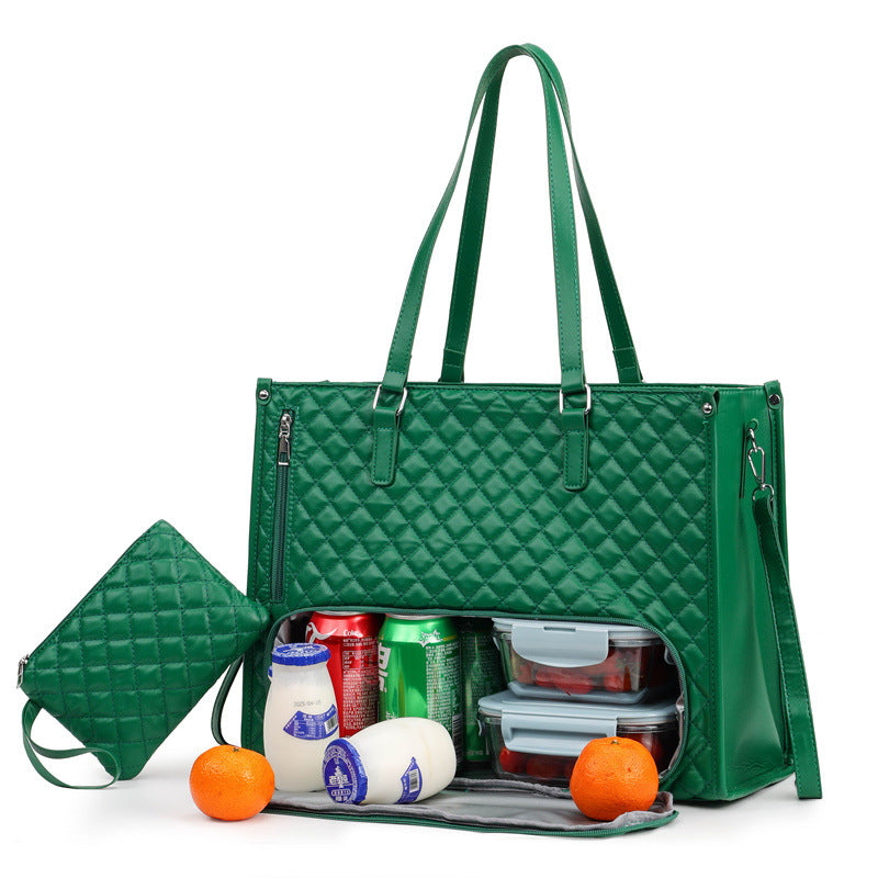 Lunch Boxes and Drinks are Stored at Women Tote Lunch Bag.