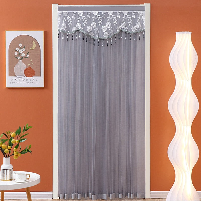 Grey Double-Layered Lace Curtain.