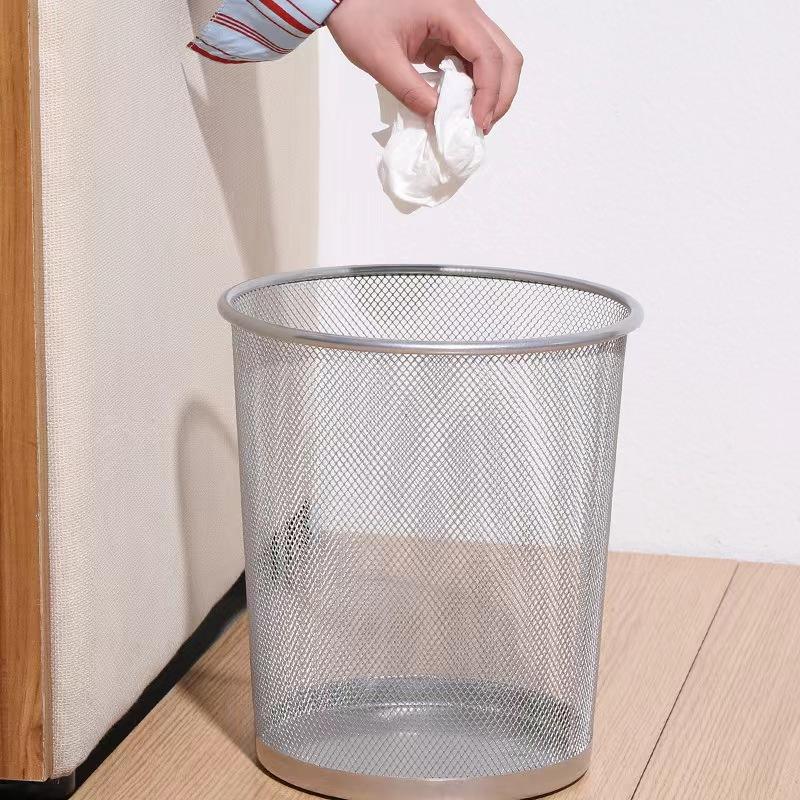 Round Metal Mesh Garbage Waste Basket - Mesh Wastebasket Bin for Home or Office
