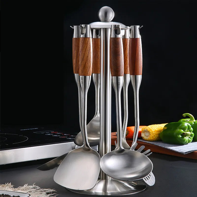 Stainless Steel Kitchenware Spatula Set with Wooden Handle