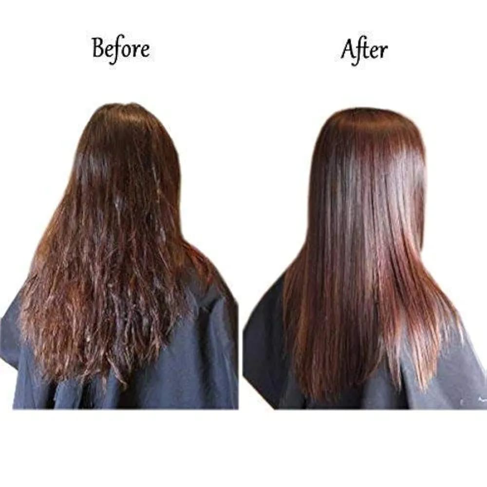 Before using the Electronic Hair Treatment Cap, hair looks dry and frizzy; after use, it appears smooth, shiny, and nourished.