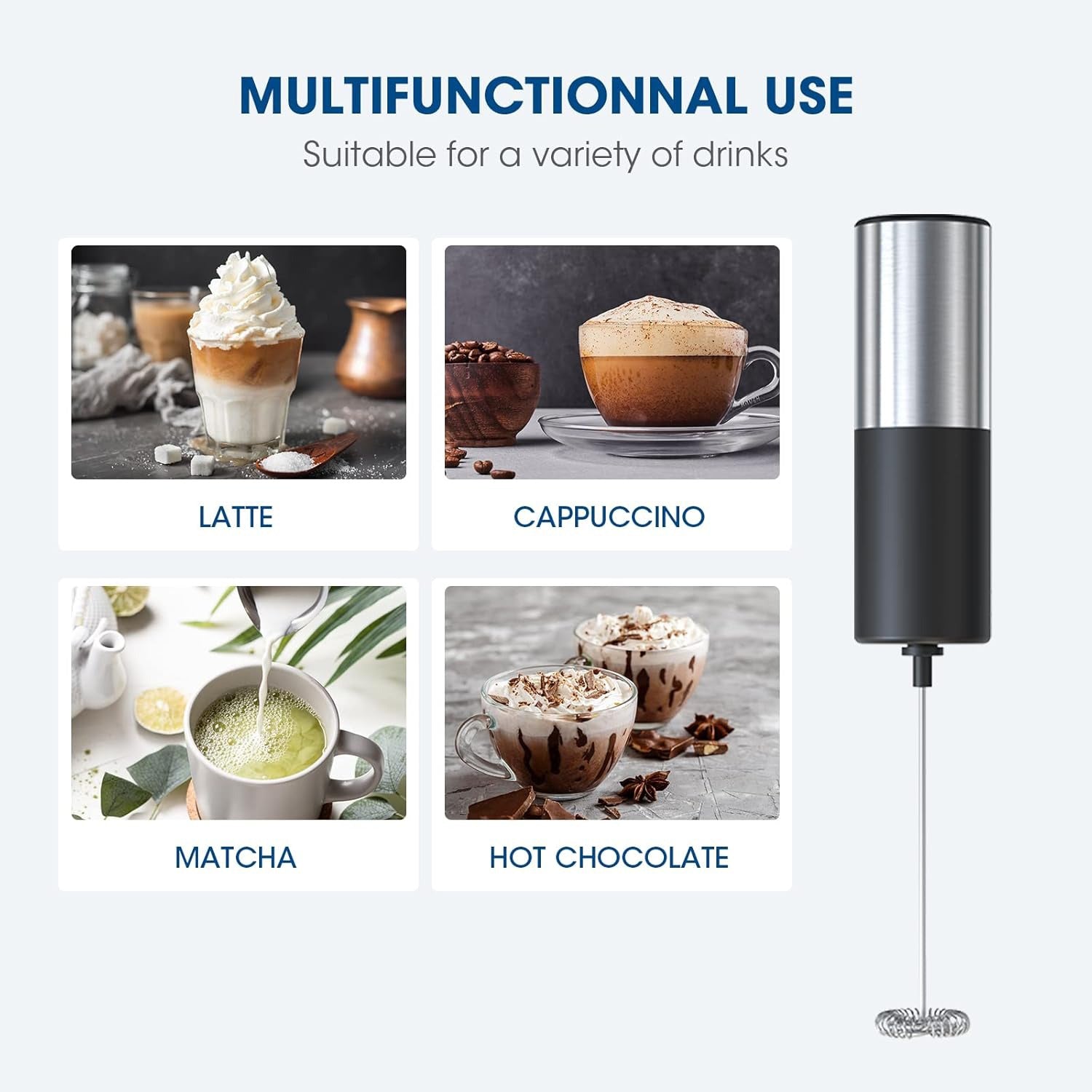 A Handheld Electric Milk Frother.
