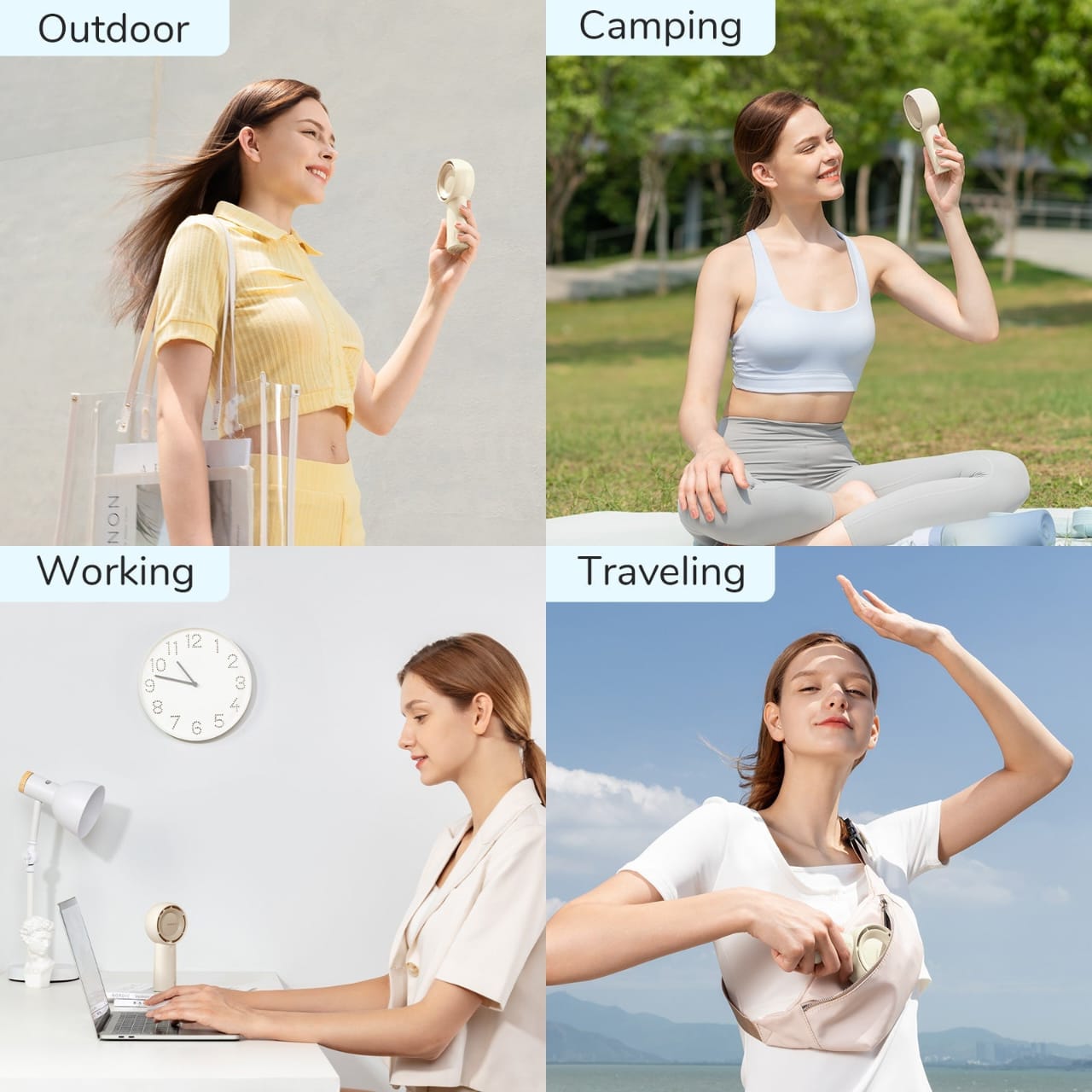 Different Versatile Usage Of Handheld Fan,Perfect for office, camping, Working , traveling or outdoor use
