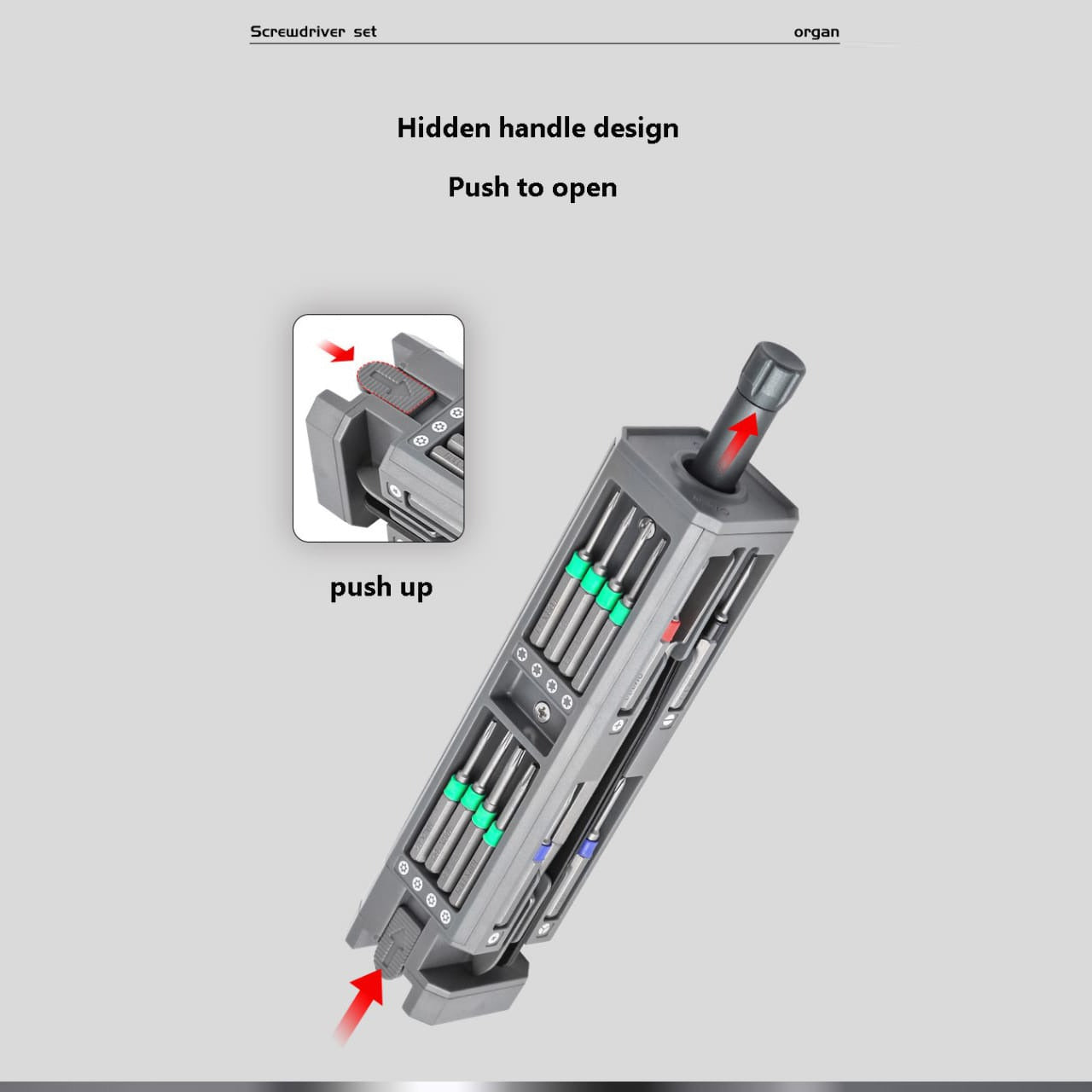 Handle Design of Multi-Bit Precision Screwdriver Set.