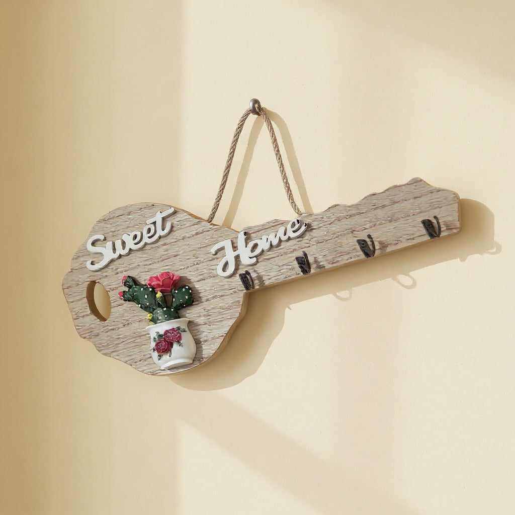 Hanging Wooden Key Holder is Hanged on the Wall.