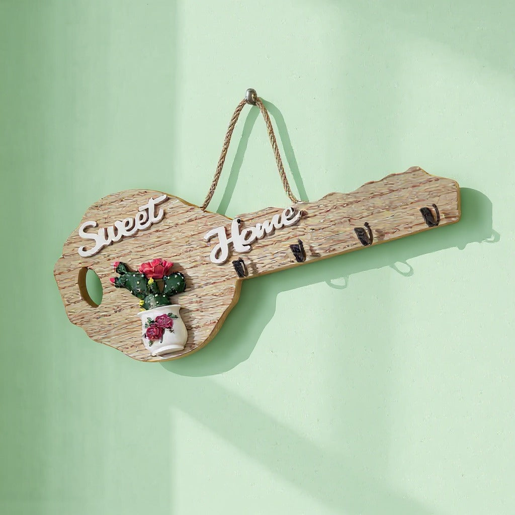 Hanging Wooden Key Holder Hanged on the Wall.