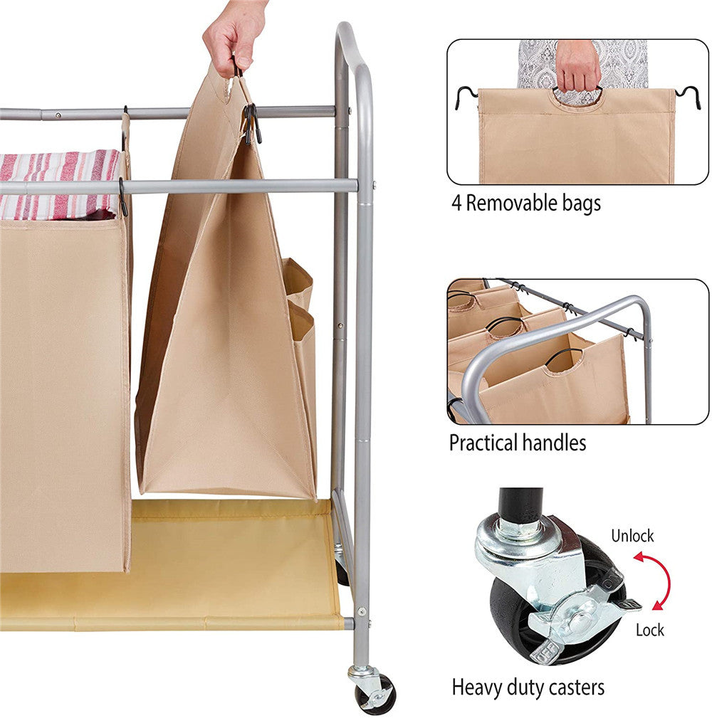 A Person is Lifting the Bags Of Heavy Duty Laundry Sorter Cart.