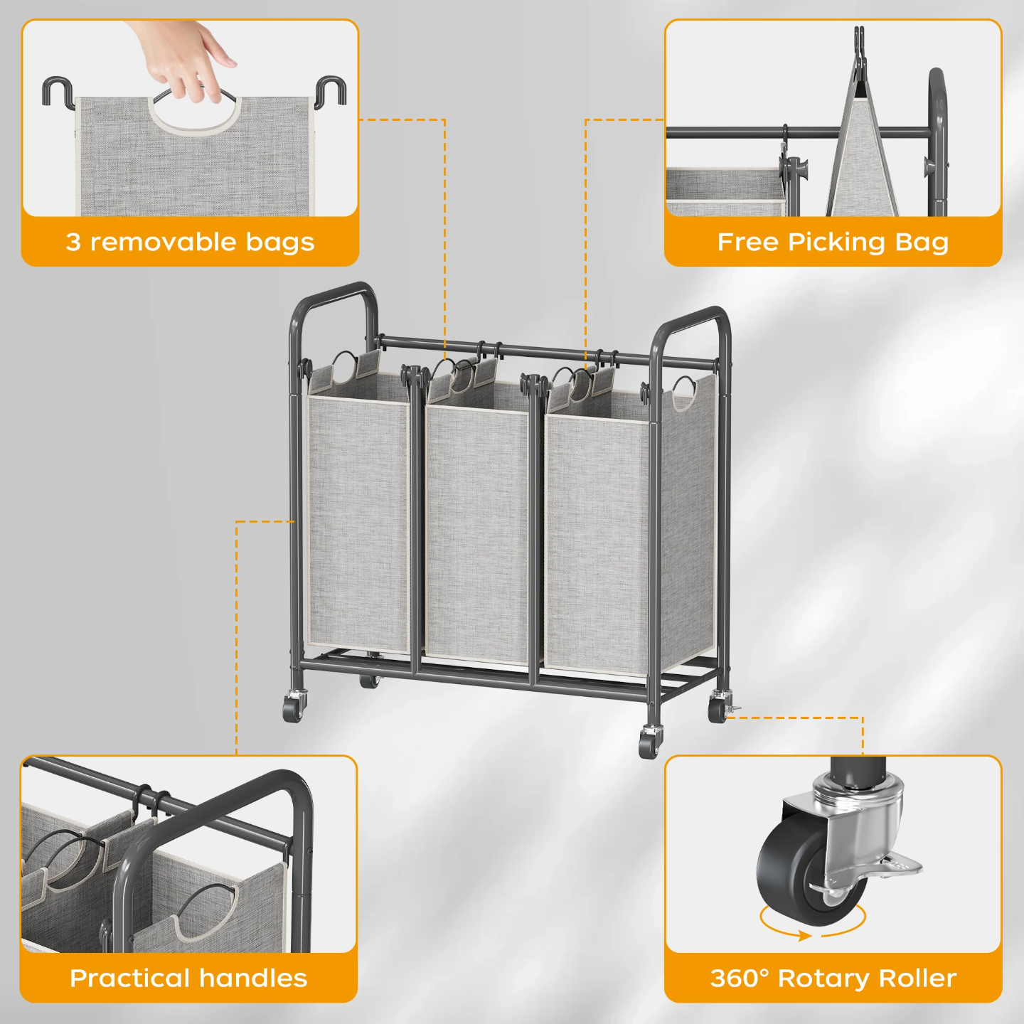 Parts Of Heavy Duty Laundry Sorter Cart.