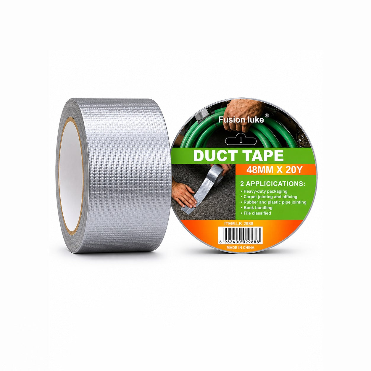 Roll of Heavy Duty Silver Duct Tape with packaging on a white background