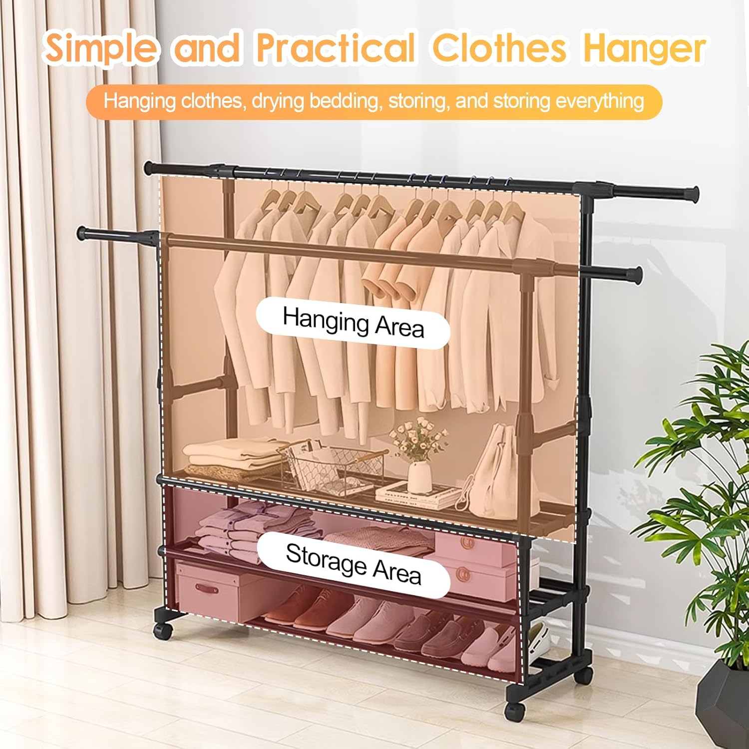 High Quality Cloth Hanger with Clothes and Shoes are Organized in it.