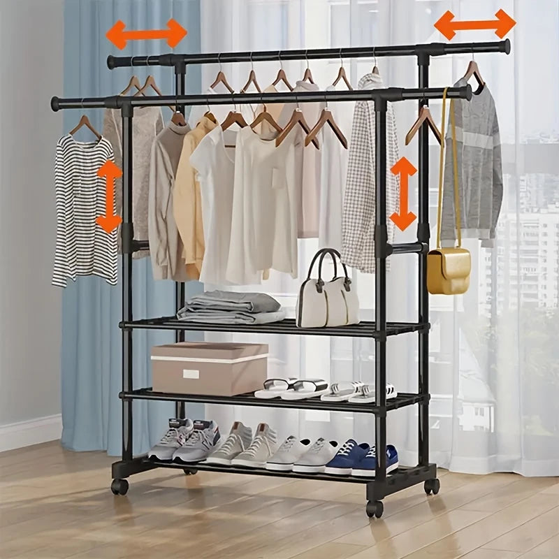 High Quality Cloth Hanger with Clothes and Shoes are Organized in it.