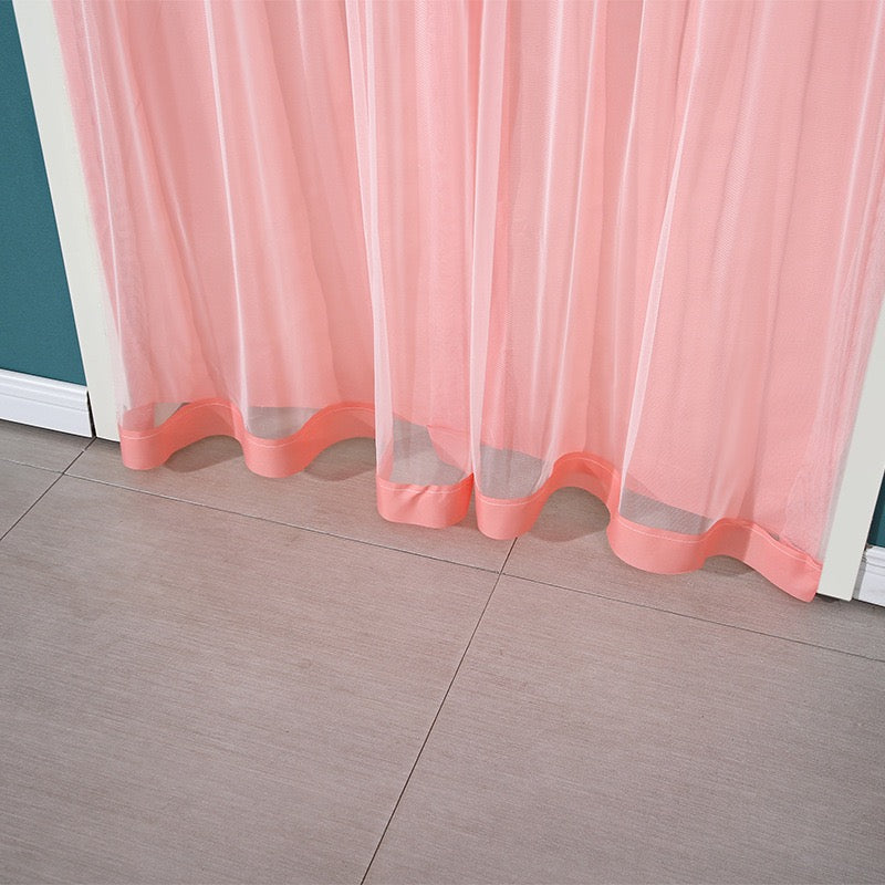 Bottom Part Of Pink Double-Layered Lace Curtain.