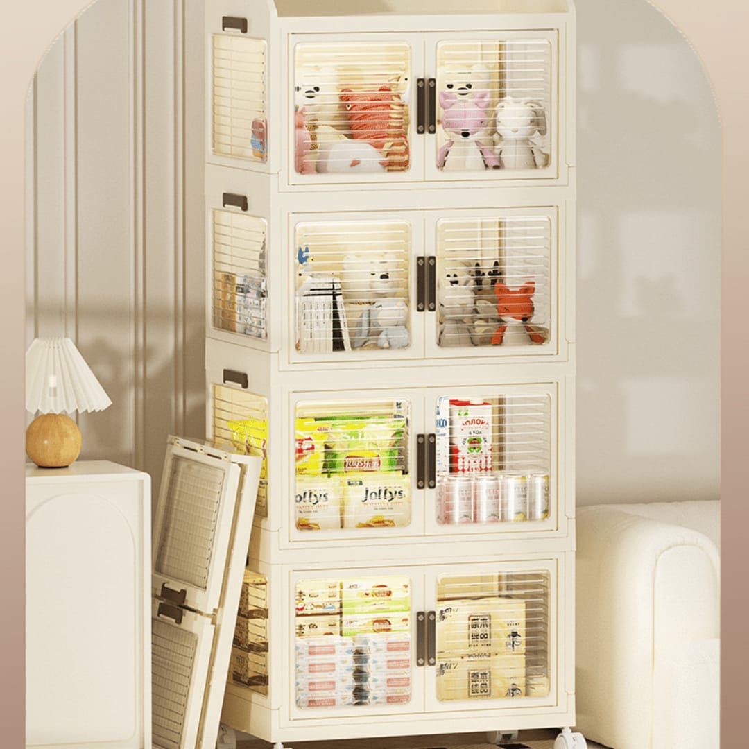Home Multi-layer Storage Shelf Rack Stored With Different Home Necessities.