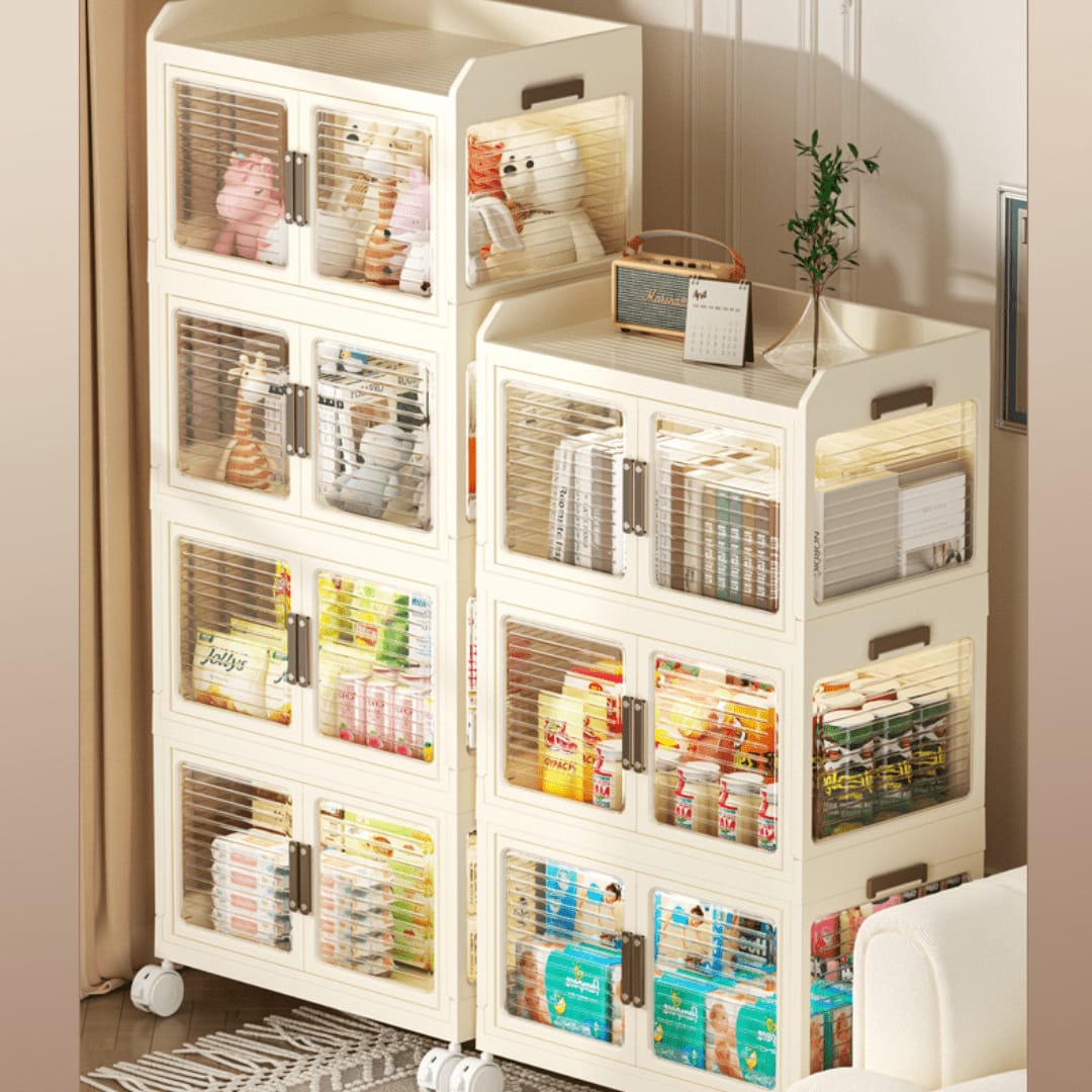 Home Multi-layer Storage Shelf Rack Stored With Different Home Necessities.