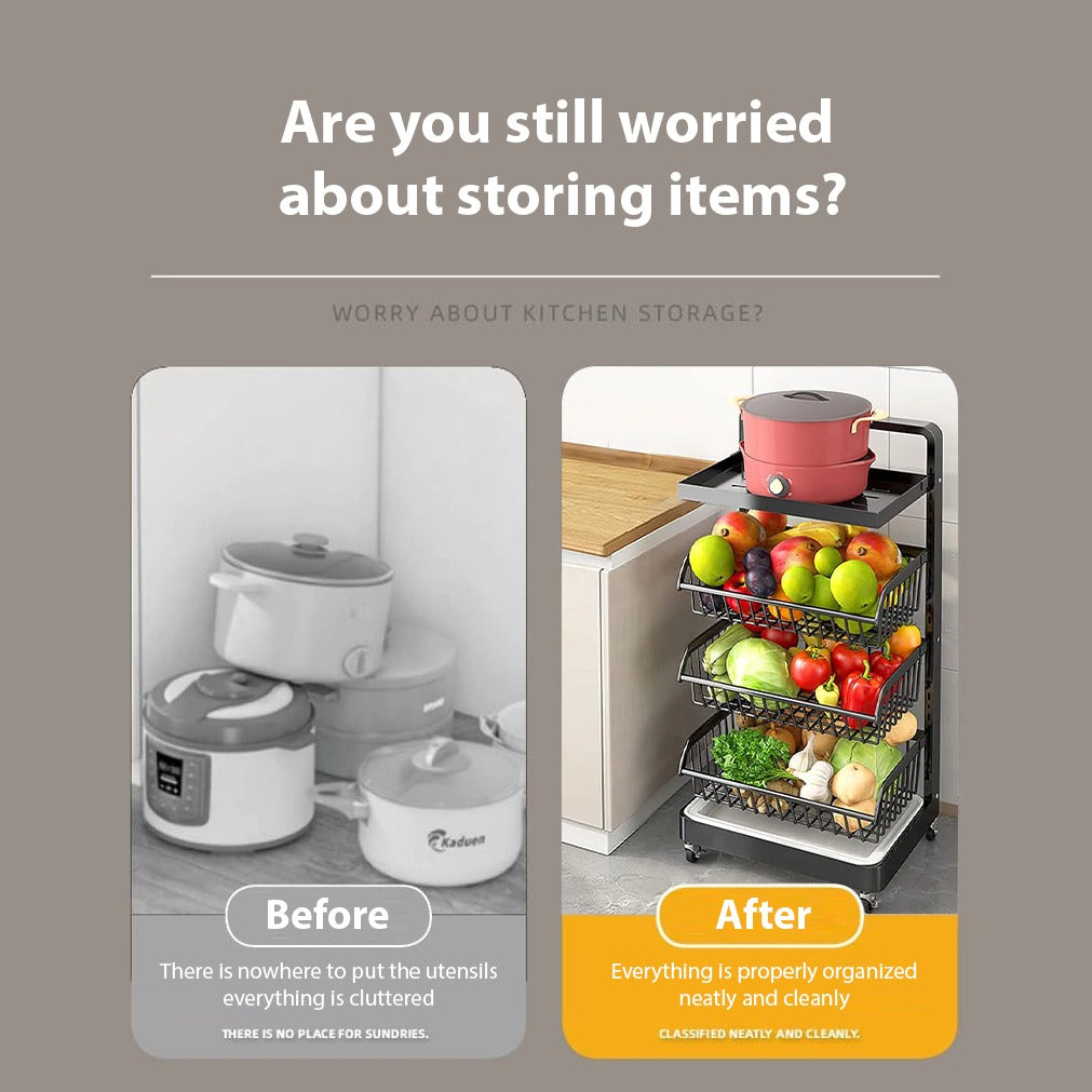 Adjustable Fruit Vegetable Basket Cart - Stackable Home Storage Rack for Kitchen