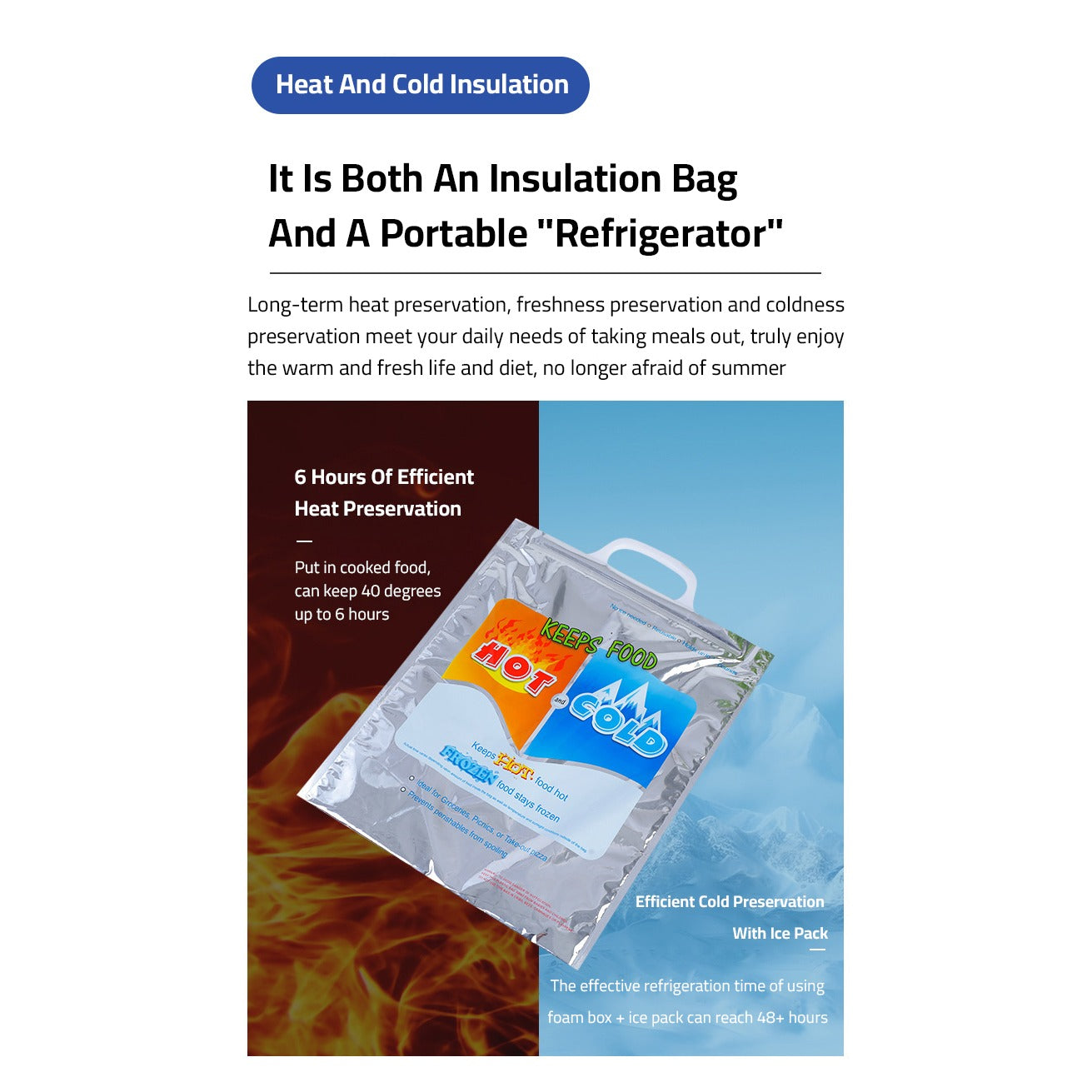 Hot and Cold Thermal Insulated Reusable Bag.