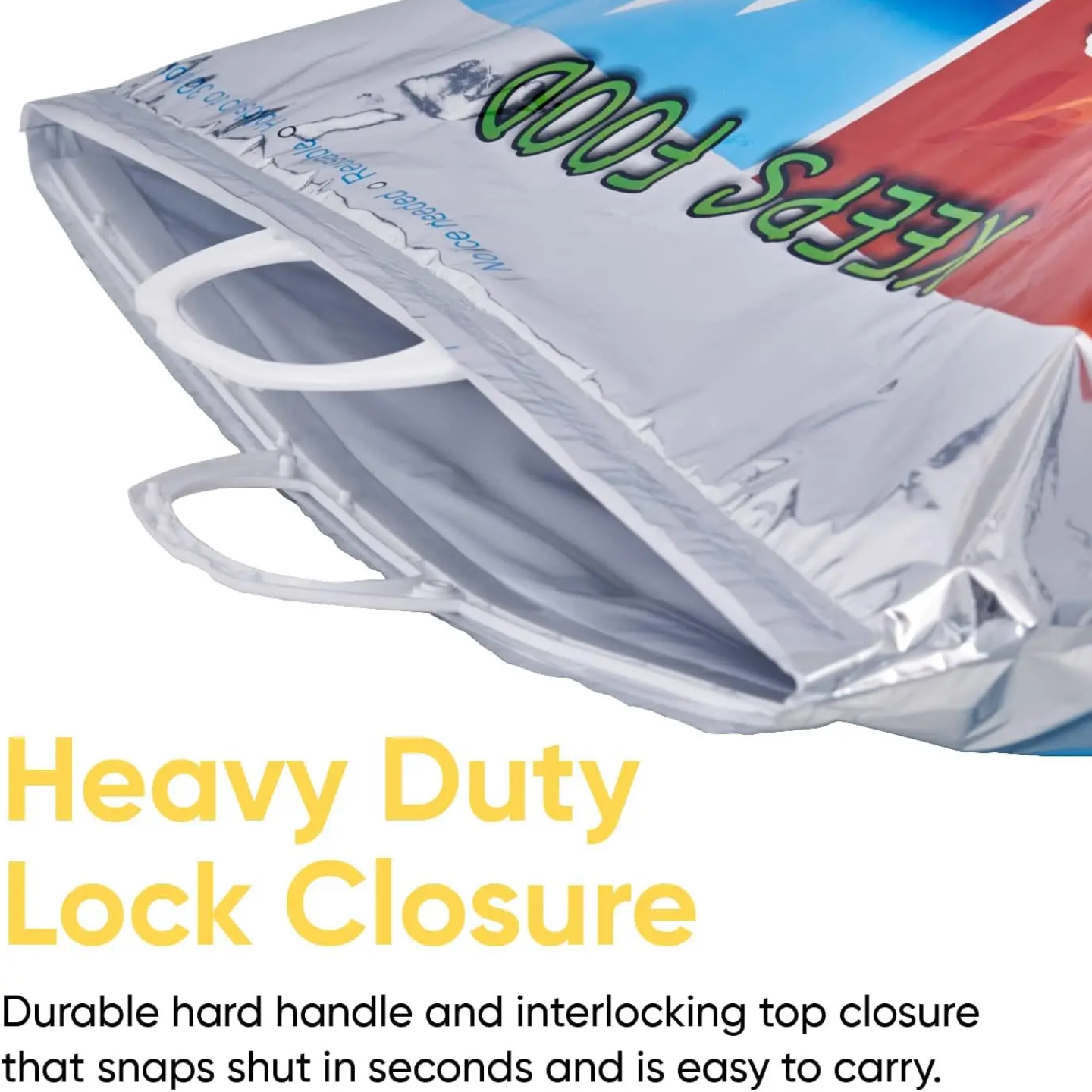 Closure Portion Of Hot and Cold Thermal Insulated Reusable Bag.