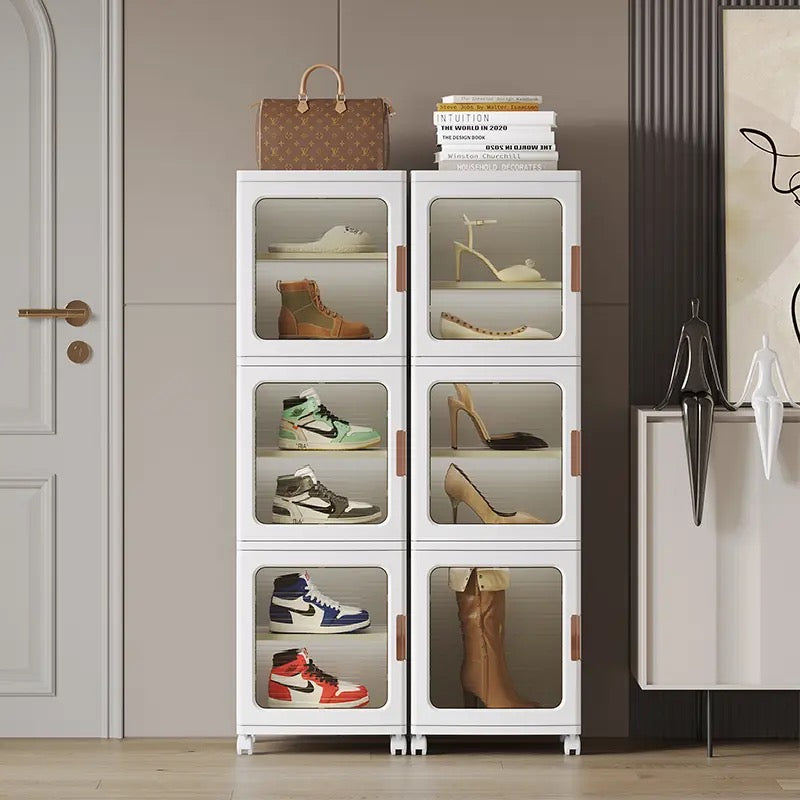 Narrow Tall Floor Storage Cabinet for Small Spaces with Doors and Wheels for Bathroom, Kitchen, Pantry
