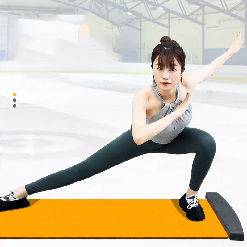 A lady is standing on the Unisex Exercise Sliding Mat