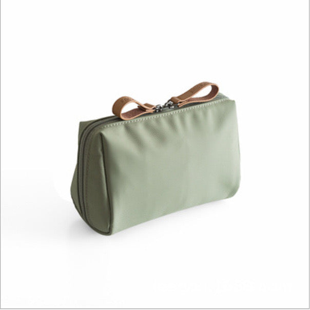 Portable Waterproof Solid Color Cosmetic Bag Toiletry Storage Pouch in army green color