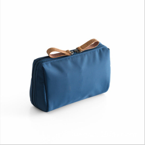 Portable Waterproof Solid Color Cosmetic Bag Toiletry Storage Pouch in blue color