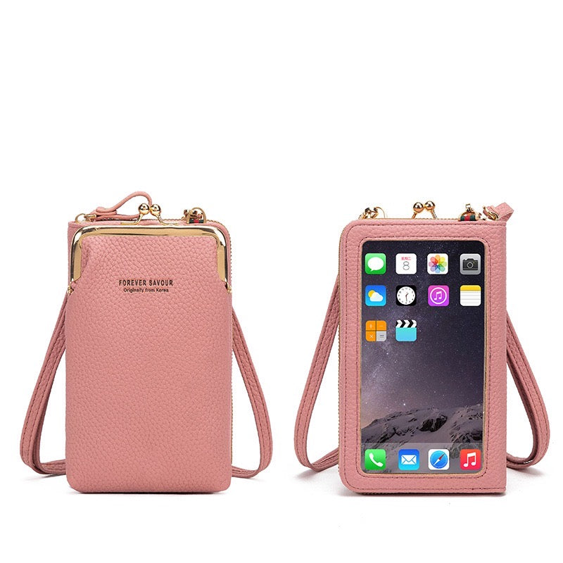 Women's Crossbody Shoulder Wallet Bag in Light pink color