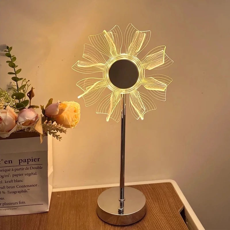 Sunflower Windmill LED Room Decor Lamp, 3 Colors Touch Control Lampshade Light for Bedside Table