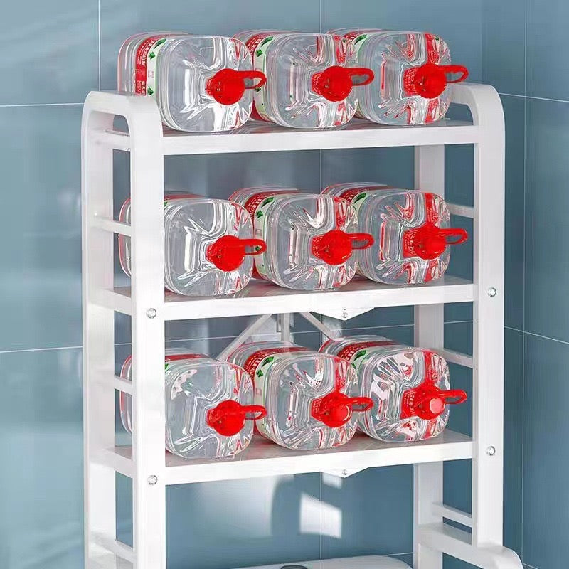 Water Cans are Placed on Bathroom Storage Cabinet Shelf Organizer