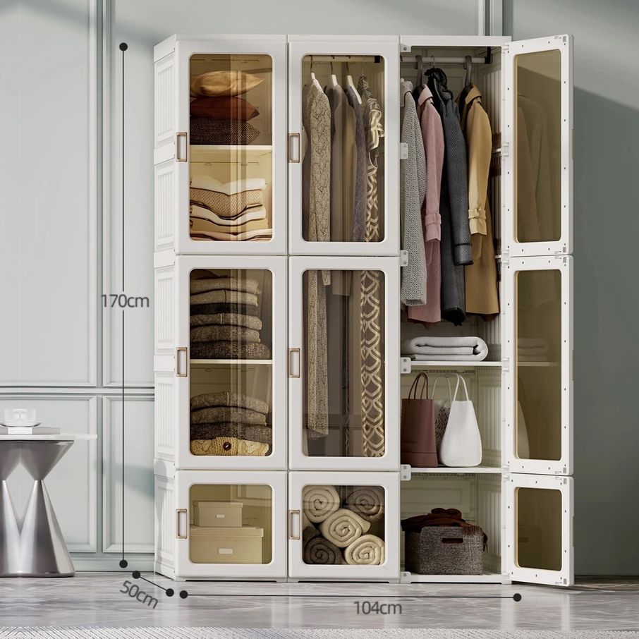 Portable Clothes Wardrobe Storage Organizer with Doors Size