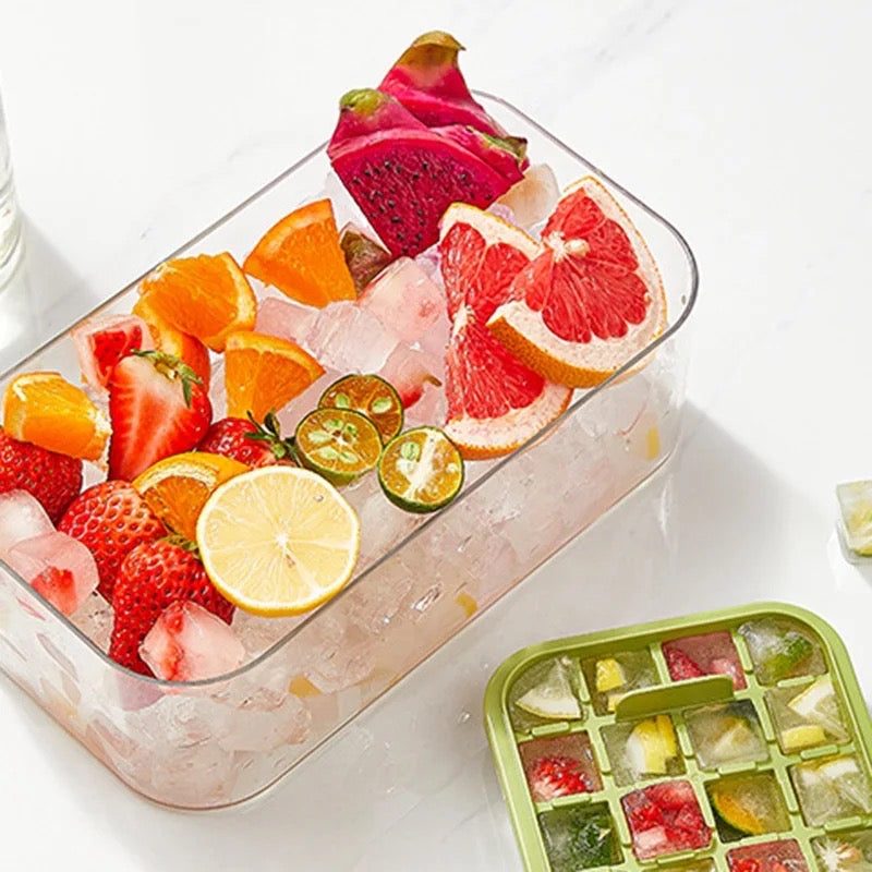 A durable, transparent ice tray with a one-click release mechanism, perfect for making ice cubes effortlessly